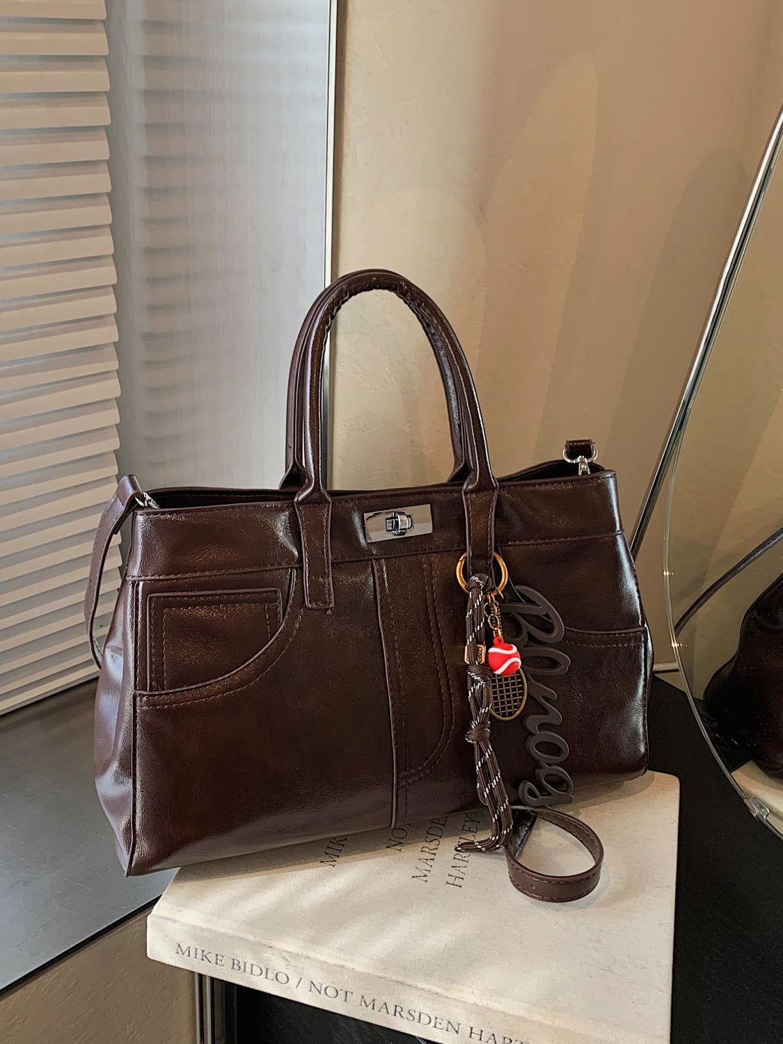 PU Leather Handbag with Pendant - Clothes For Her Online Store