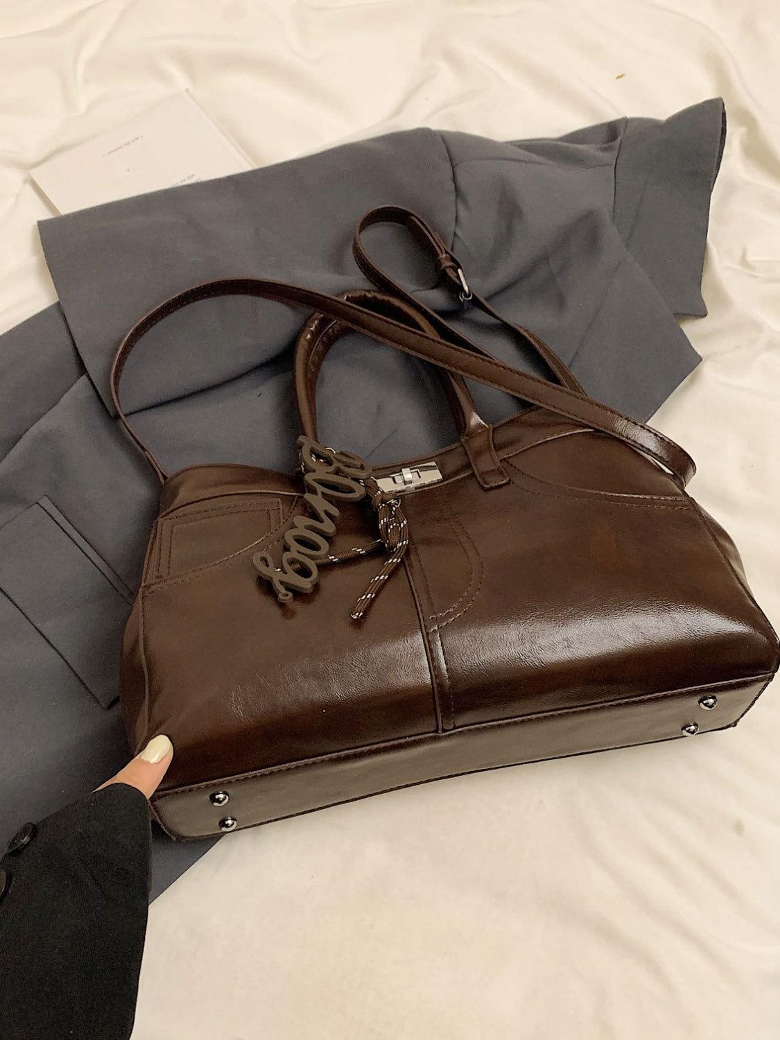 PU Leather Handbag with Pendant - Clothes For Her Online Store