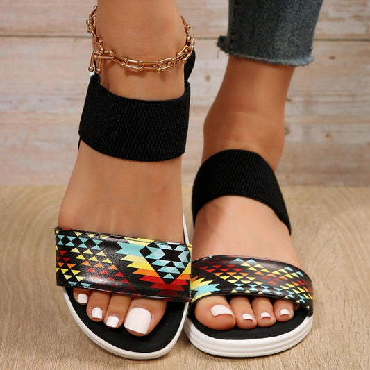 PU Leather Open Toe Low Heel Sandals - Clothes For Her Online Store
