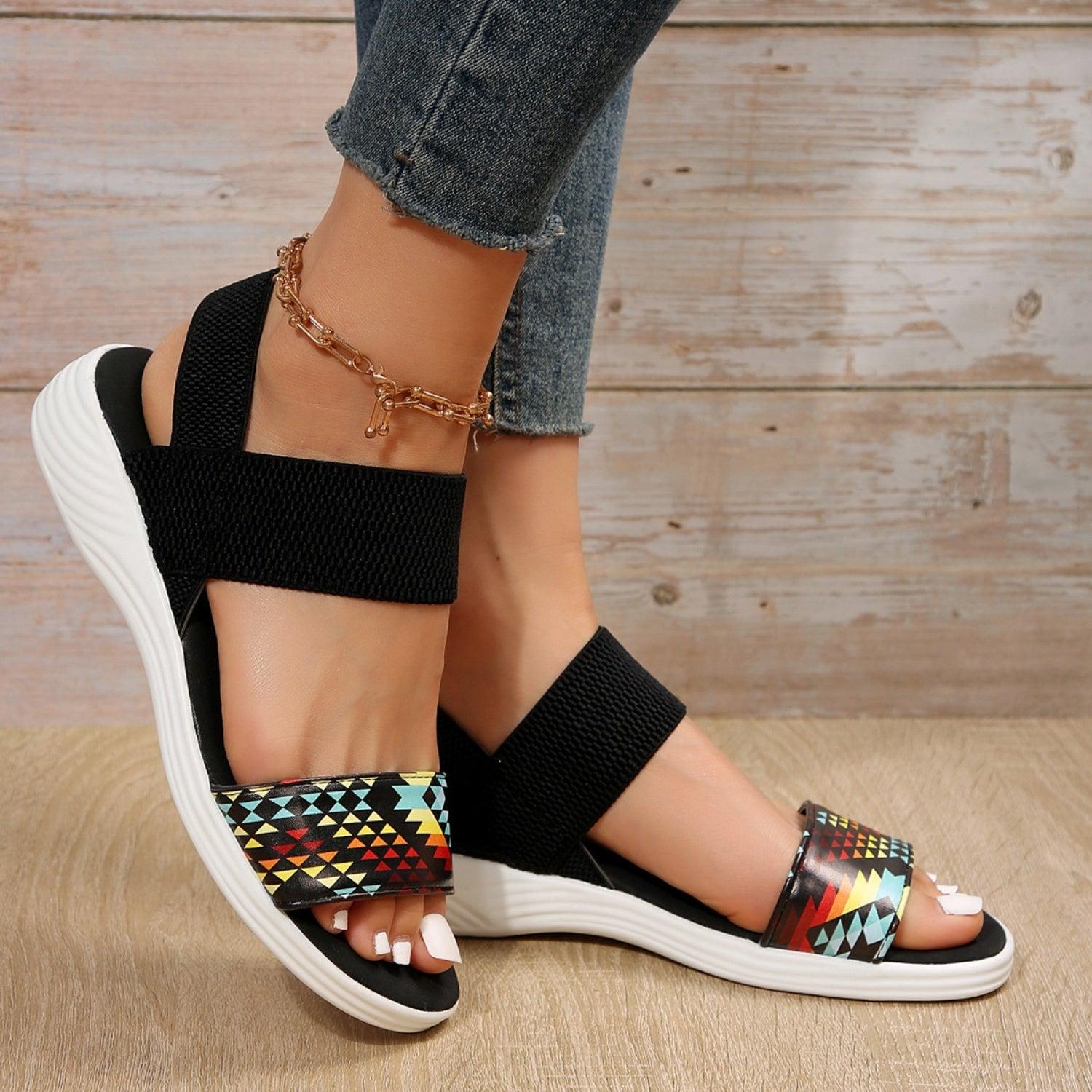 PU Leather Open Toe Low Heel Sandals - Clothes For Her Online Store