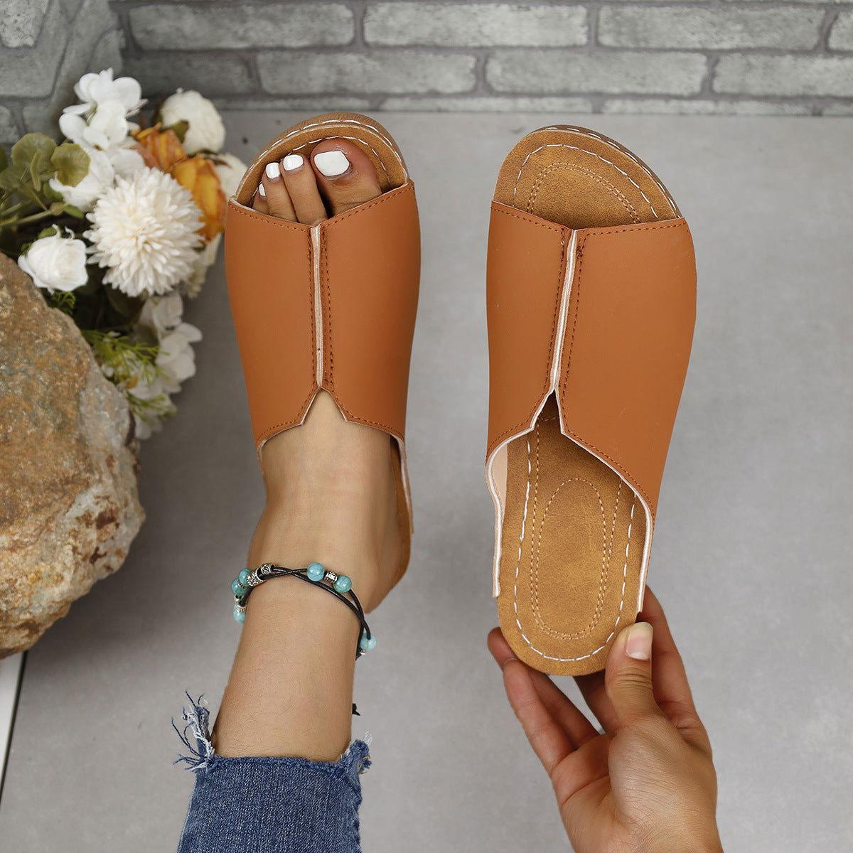 PU Leather Open Toe Sandals - Clothes For Her Online Store