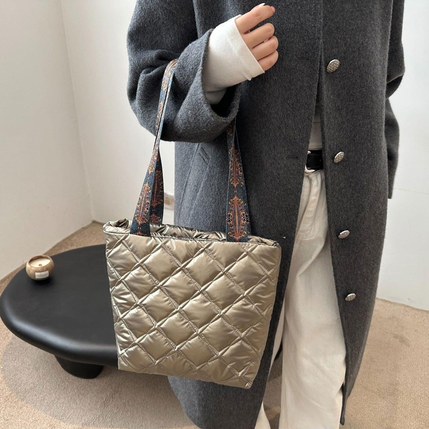 PU Leather Printed Strap Quilted Handbag - Clothes For Her Online Store
