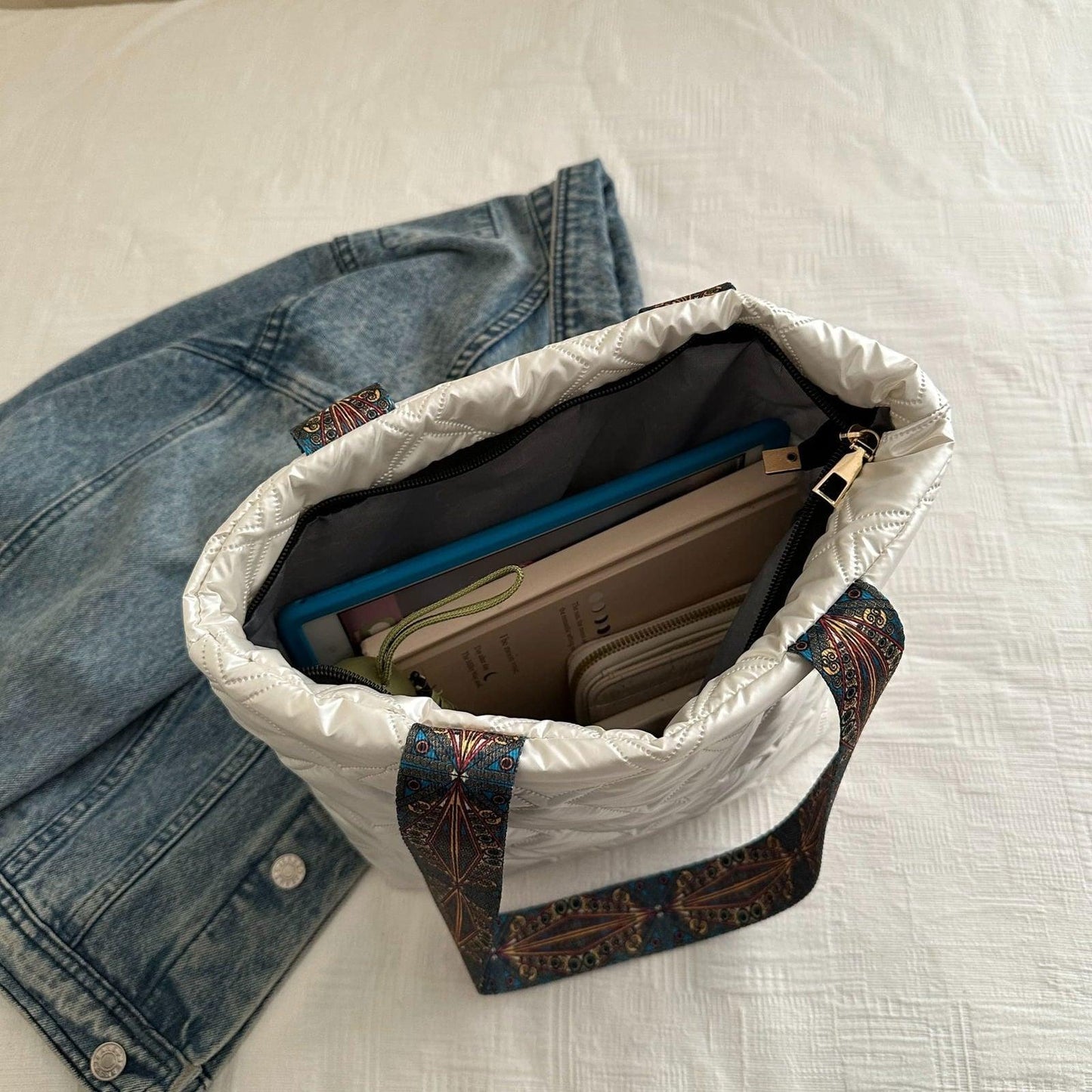 PU Leather Printed Strap Quilted Handbag - Clothes For Her Online Store