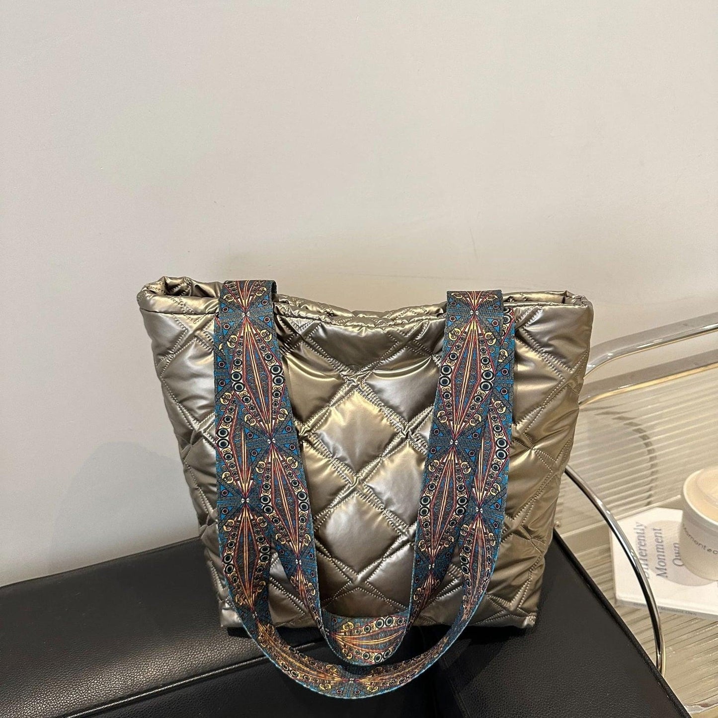 PU Leather Printed Strap Quilted Handbag - Clothes For Her Online Store