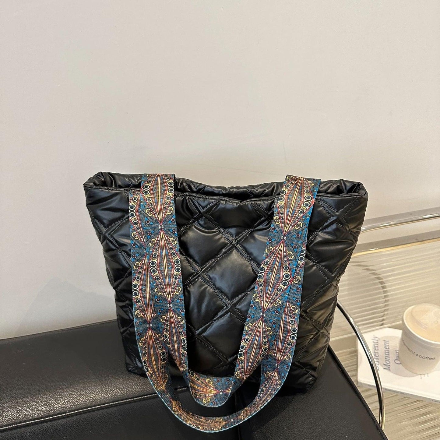 PU Leather Printed Strap Quilted Handbag - Clothes For Her Online Store