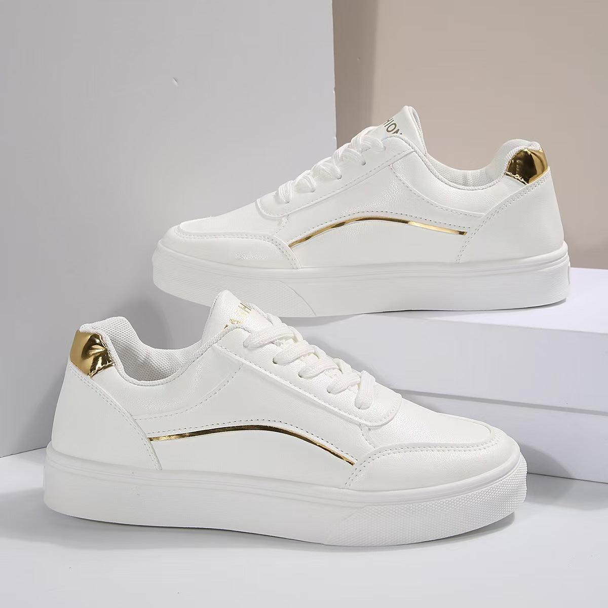 PU Leather Round Toe Flat Sneakers - Clothes For Her Online Store
