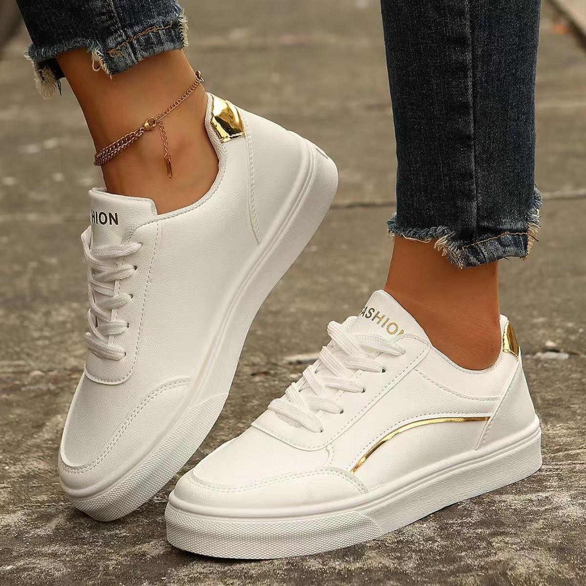 PU Leather Round Toe Flat Sneakers - Clothes For Her Online Store