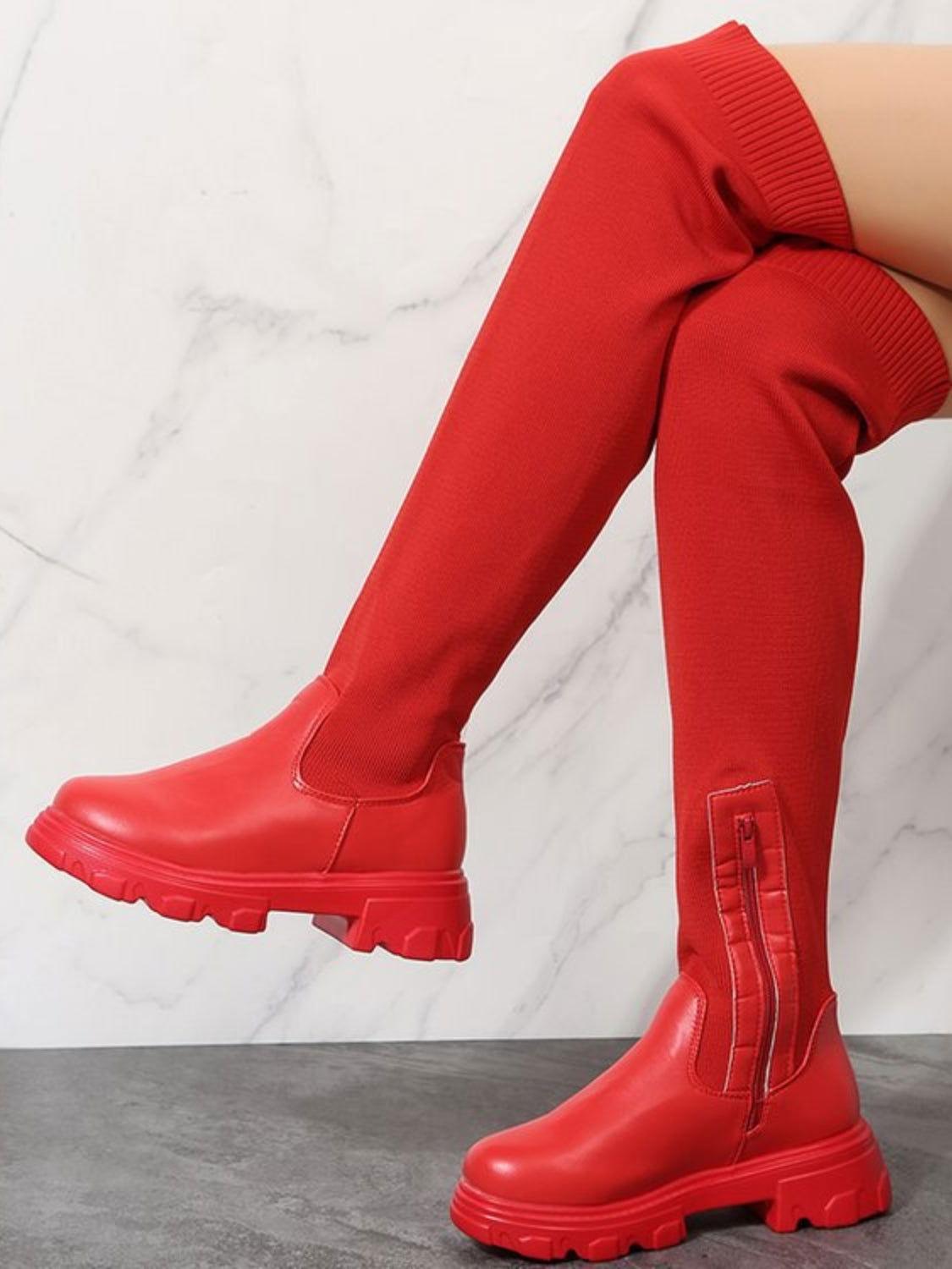 PU Leather Round Toe Platform Boots - Clothes For Her Online Store