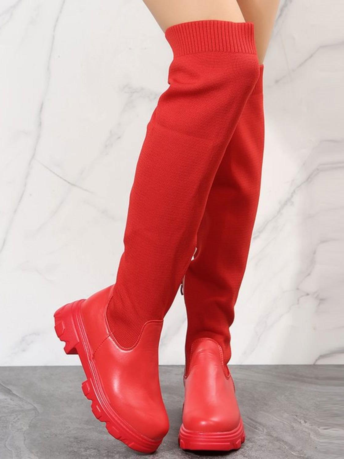 PU Leather Round Toe Platform Boots - Clothes For Her Online Store