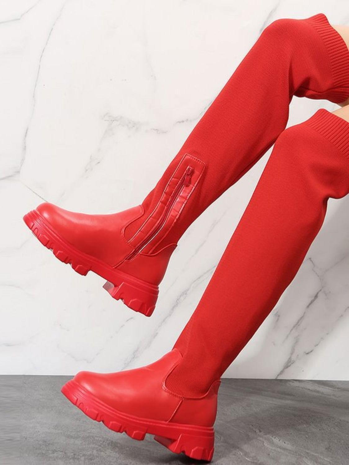 PU Leather Round Toe Platform Boots - Clothes For Her Online Store