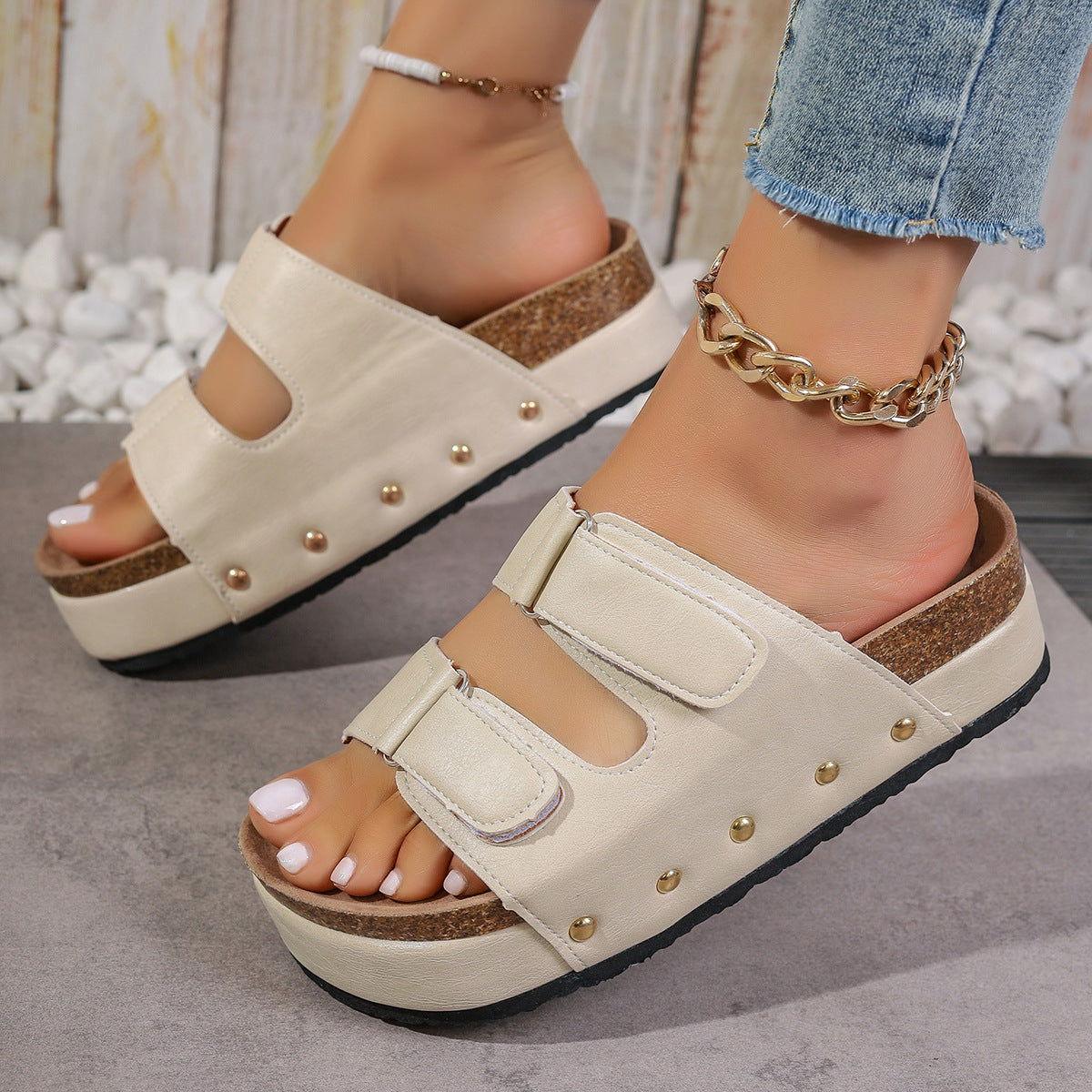PU Leather Studded Platform Sandals - Clothes For Her Online Store