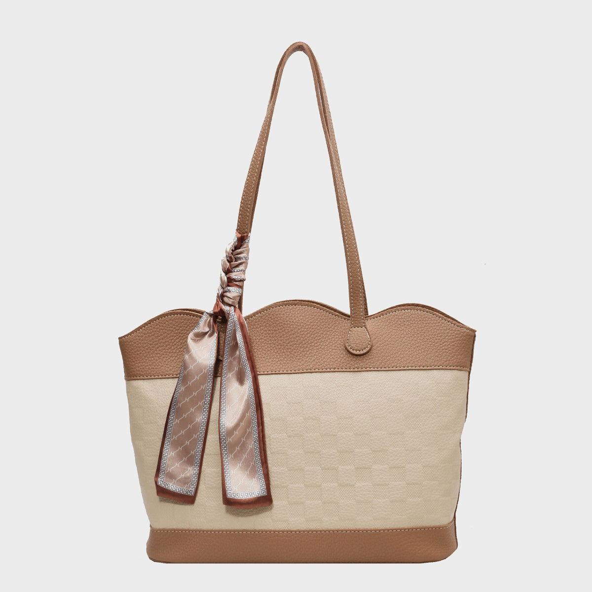 PU Leather Tied Contrast Tote Bag - Clothes For Her Online Store