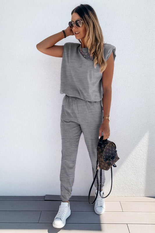 Padded Shoulder Top and Joggers Lounge Set - Clothes For Her Online Store