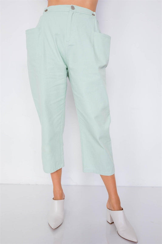 Pastel Chic Solid Ankle Wide Leg Adjustable Snap Waist Pants - Clothes For Her Online Store