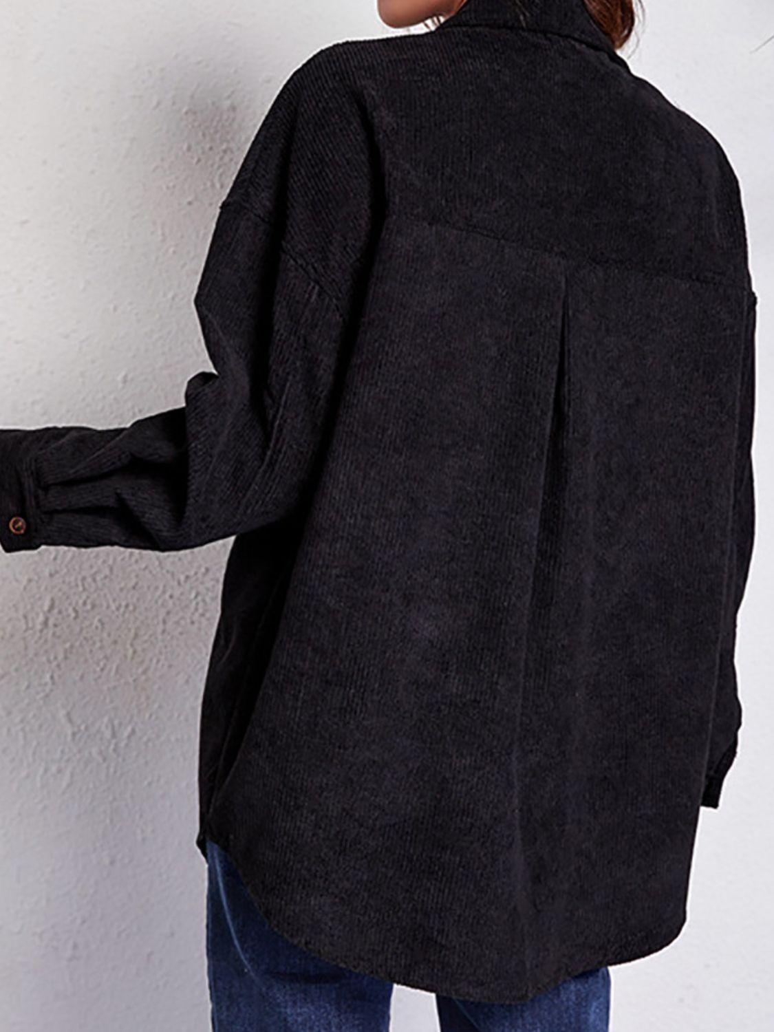 Patch Pocket Dropped Shoulder Shirt Jacket - Clothes For Her Online Store