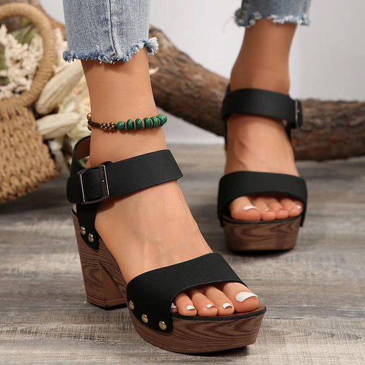 Peep Toe Block Heel Sandals - Clothes For Her Online Store