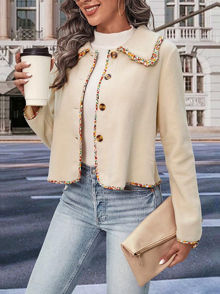Perfee Collared Neck Button-Down Long Sleeve Jacket - Clothes For Her Online Store