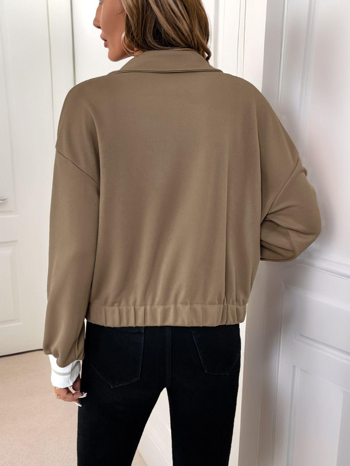 Perfee Collared Neck Button Down Jacket - Clothes For Her Online Store