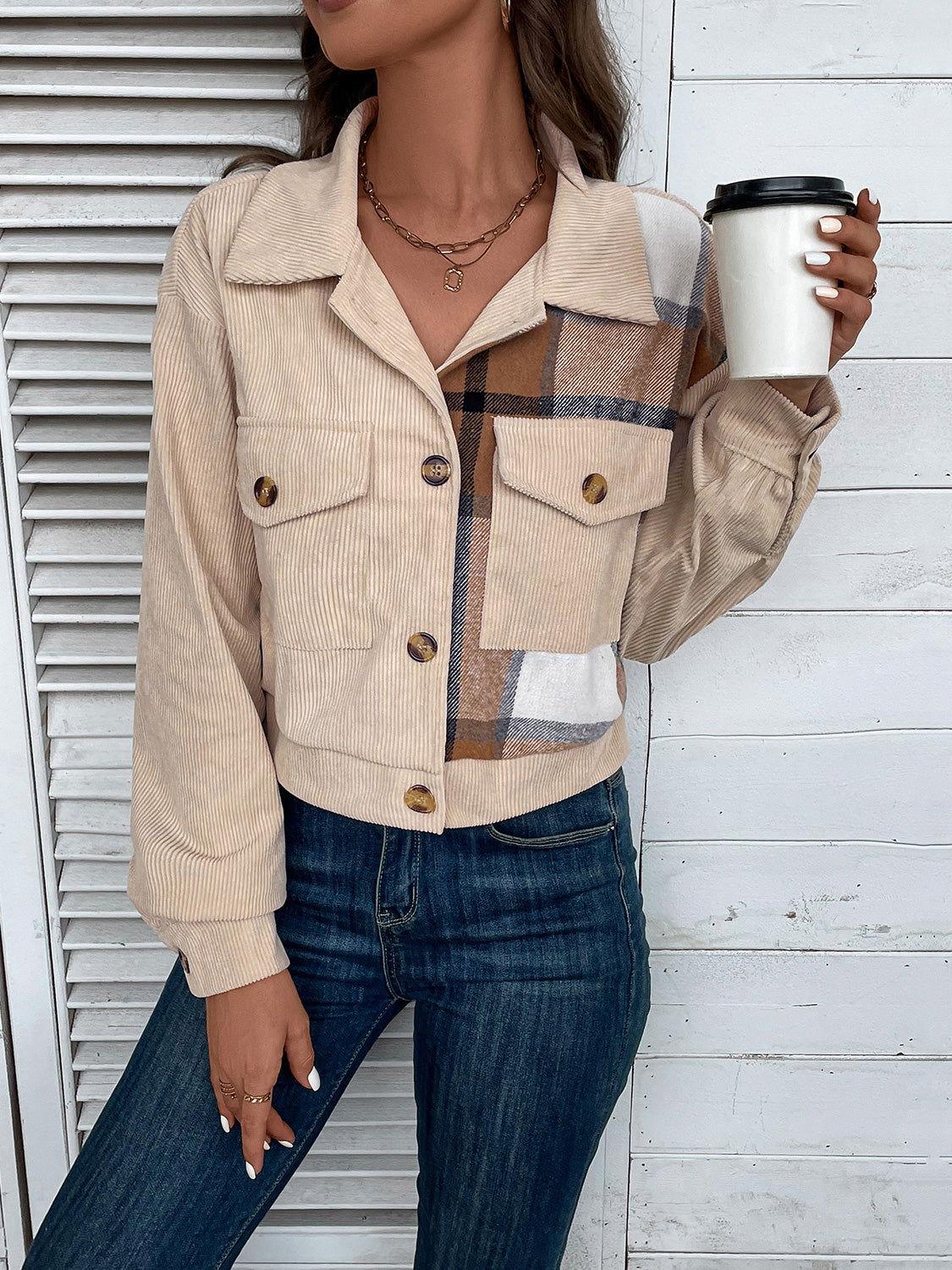 Perfee Color Block Collared Neck Button-Up Jacket - Clothes For Her Online Store