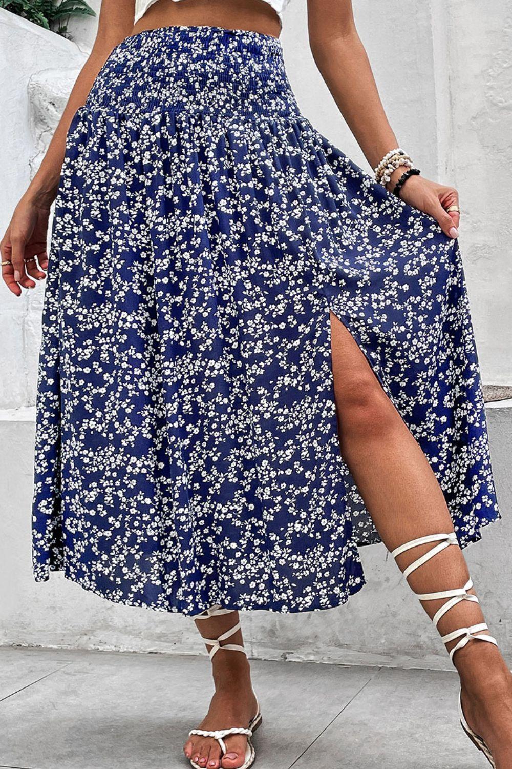 Perfee Ditsy Floral Slit High Waist Skirt - Clothes For Her Online Store