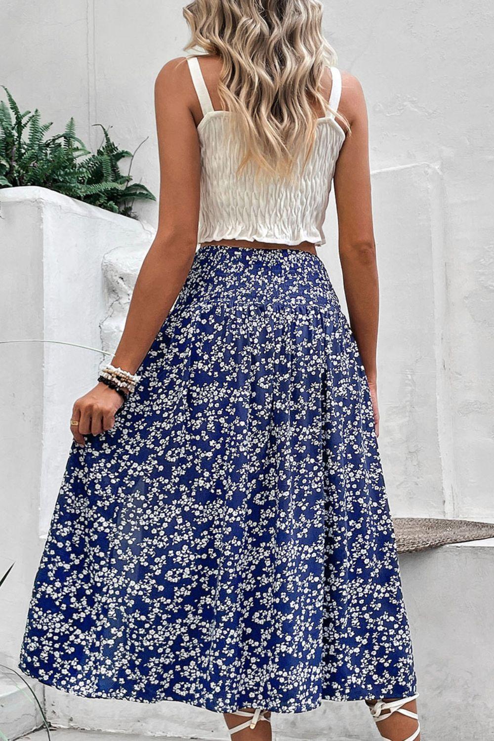 Perfee Ditsy Floral Slit High Waist Skirt - Clothes For Her Online Store