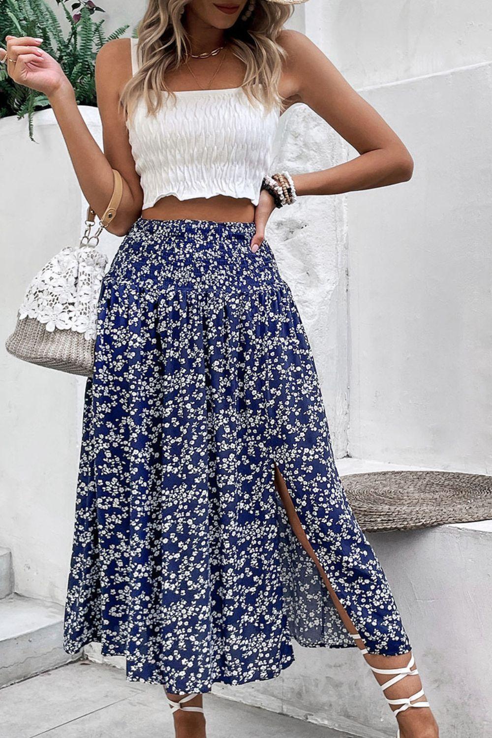 Perfee Ditsy Floral Slit High Waist Skirt - Clothes For Her Online Store