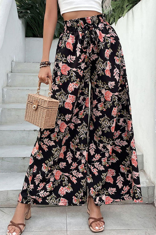 Perfee Floral Pull-On Wide Leg Pants - Clothes For Her Online Store