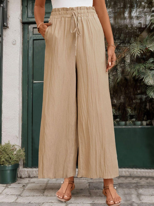 Perfee Frill Wide Leg Pants - Clothes For Her Online Store