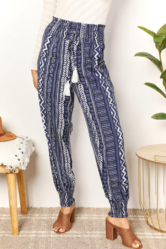 Perfee Geometric Print Tassel High-Rise Pants - Clothes For Her Online Store