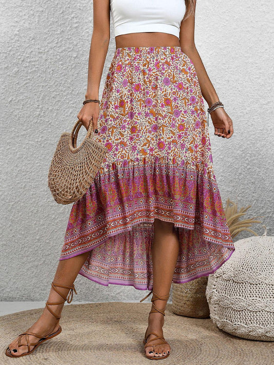 Perfee High-Low Elastic Waist Skirt - Clothes For Her Online Store