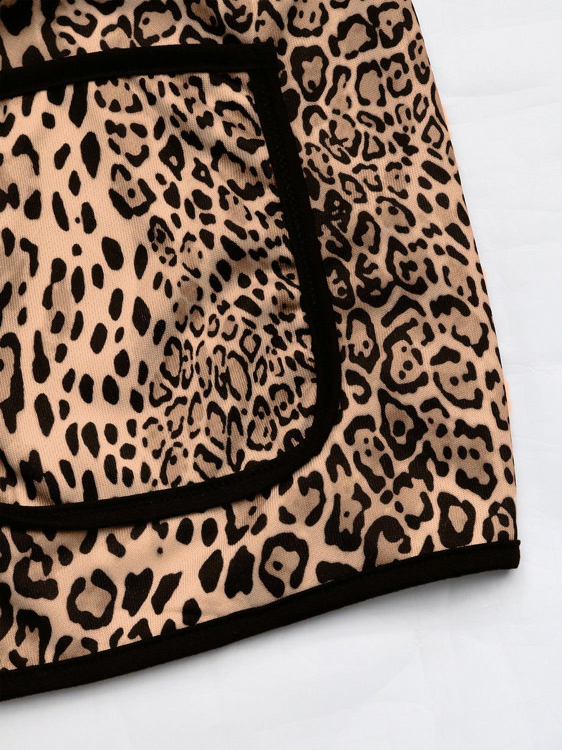 Perfee Leopard Open Front Long Sleeve Jacket - Clothes For Her Online Store