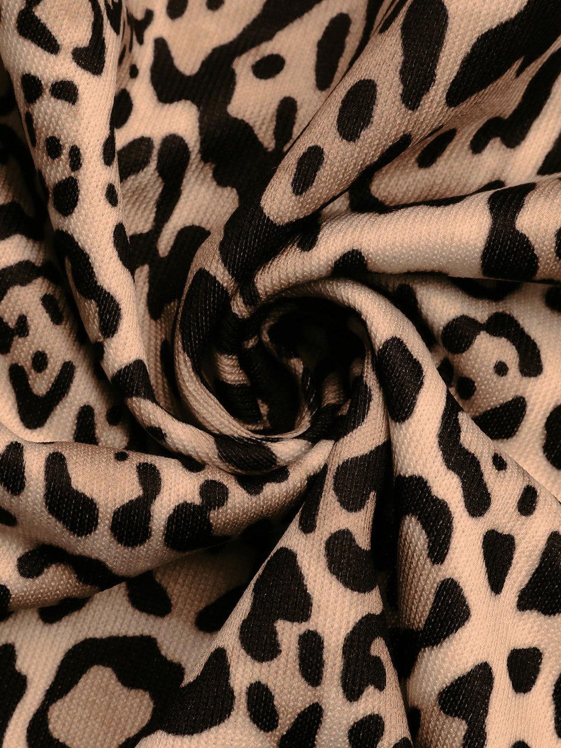 Perfee Leopard Open Front Long Sleeve Jacket - Clothes For Her Online Store