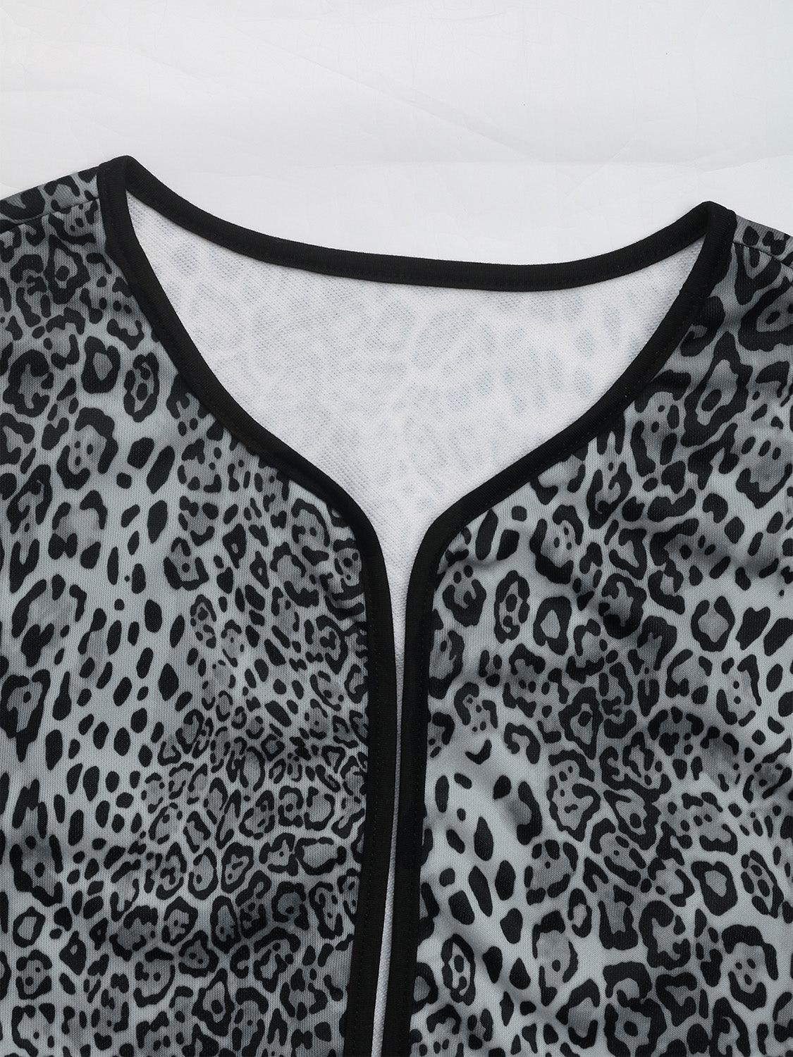 Perfee Leopard Open Front Long Sleeve Jacket - Clothes For Her Online Store