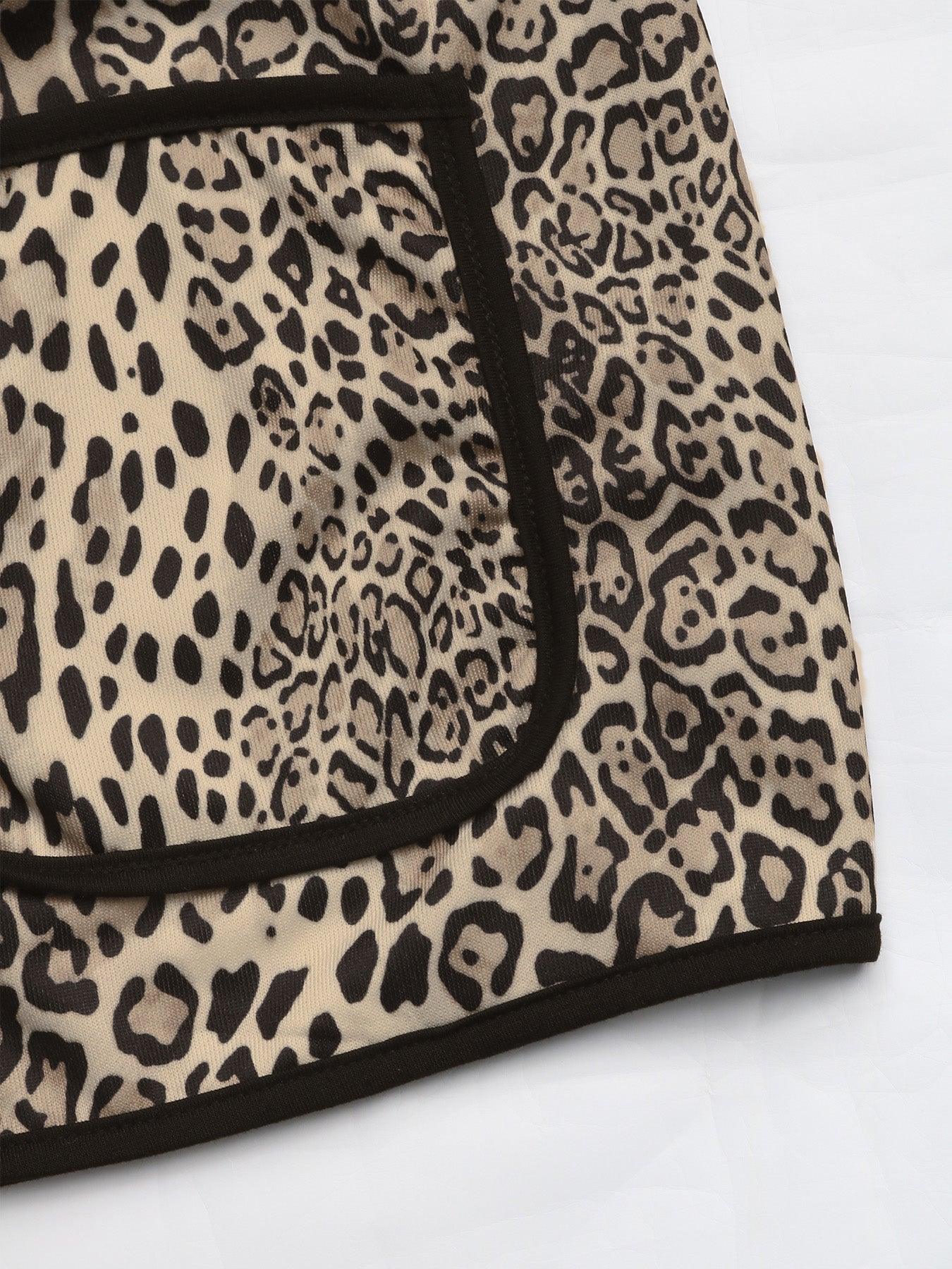 Perfee Leopard Open Front Long Sleeve Jacket - Clothes For Her Online Store