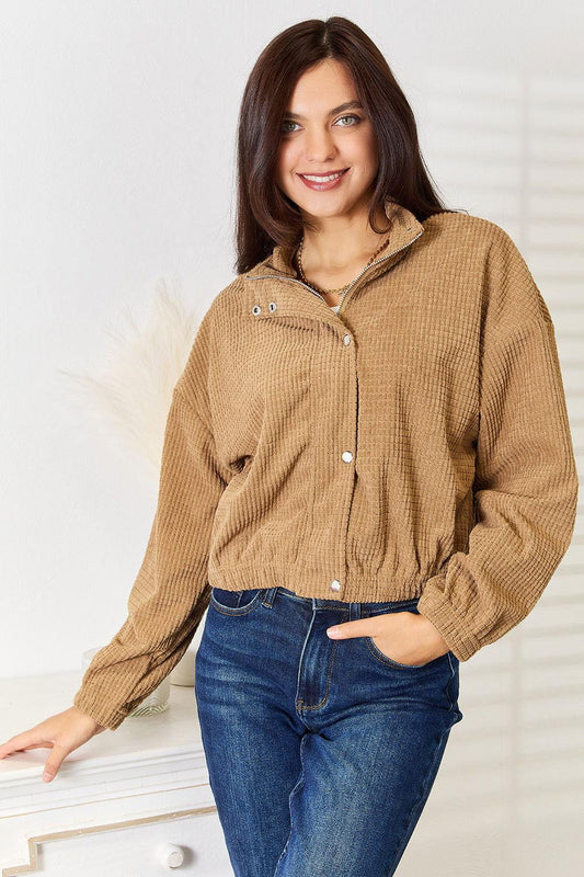 Perfee Long Sleeve Dropped Shoulder Jacket - Clothes For Her Online Store