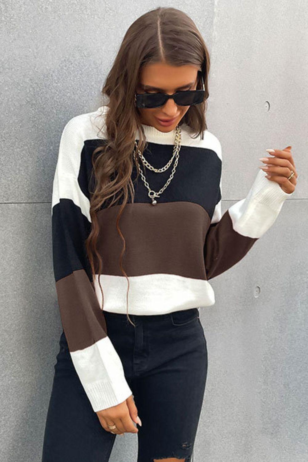 Perfee Longing For Fall Color Block Sweater