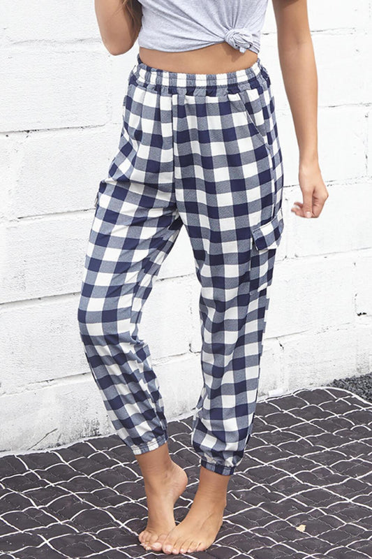 Perfee Plaid Elastic High Waist Cargo Pants - Clothes For Her Online Store