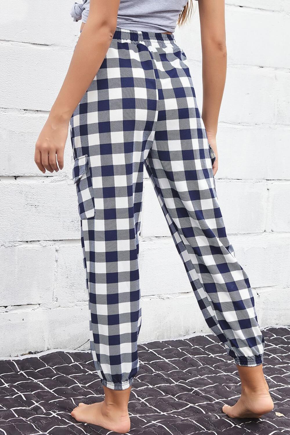 Perfee Plaid Elastic High Waist Cargo Pants - Clothes For Her Online Store