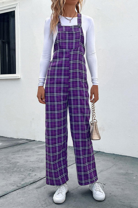 Perfee Plaid Straight Leg Overalls - Clothes For Her Online Store