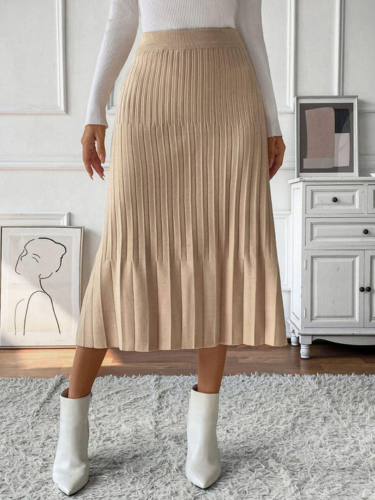Perfee Pleated Midi Sweater Skirt - Clothes For Her Online Store