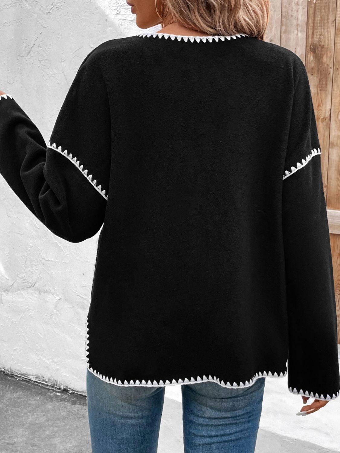 Perfee Pocketed Contrast Button Up Jacket - Clothes For Her Online Store