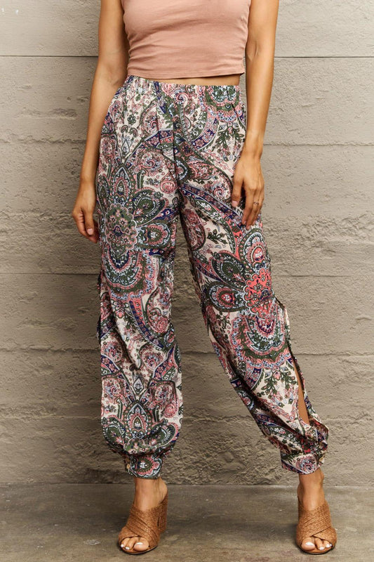 Perfee Printed Cutout Long Pants - Clothes For Her Online Store