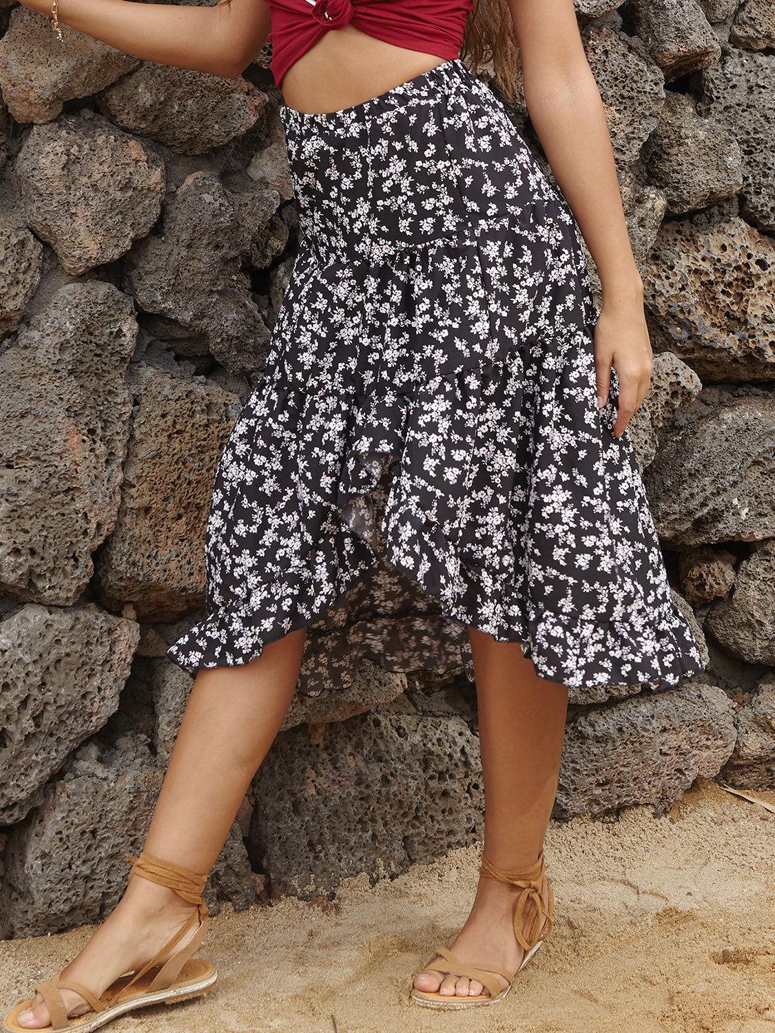 Perfee Printed Elastic Waist Skirt - Clothes For Her Online Store