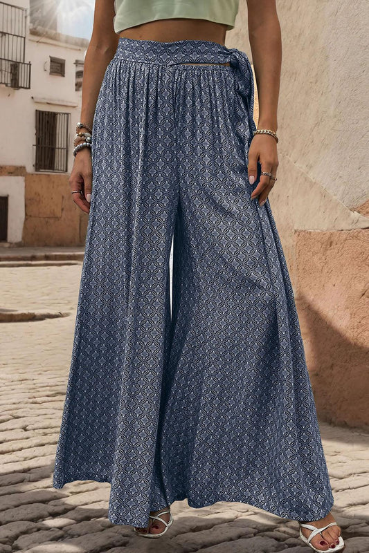 Perfee Printed Tied Wide Leg Pants - Clothes For Her Online Store