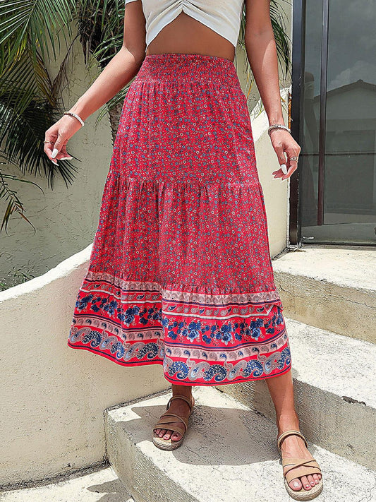 Perfee Printed Tiered High Waist Skirt - Clothes For Her Online Store