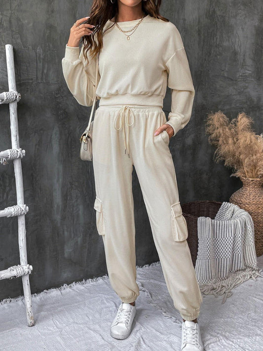 Perfee Round Neck Long Sleeve Top and Pants Set - Clothes For Her Online Store