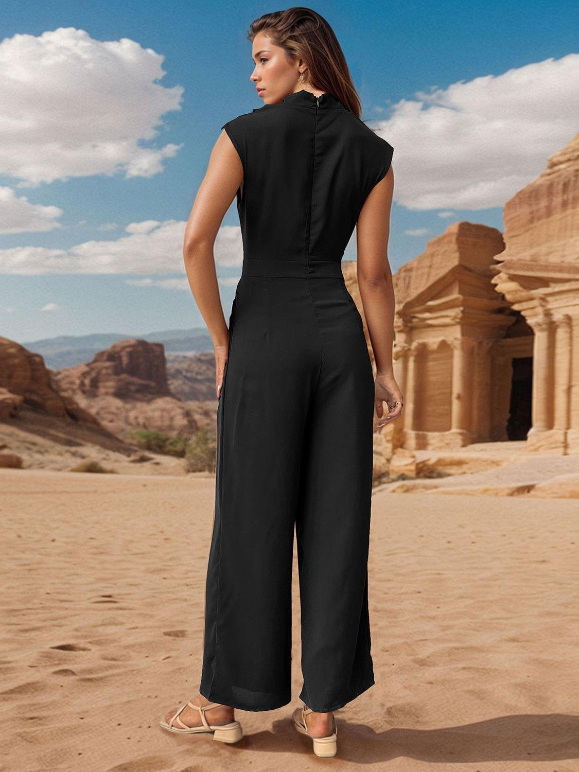 Perfee Ruched Mock Neck Sleeveless Jumpsuit - Clothes For Her Online Store
