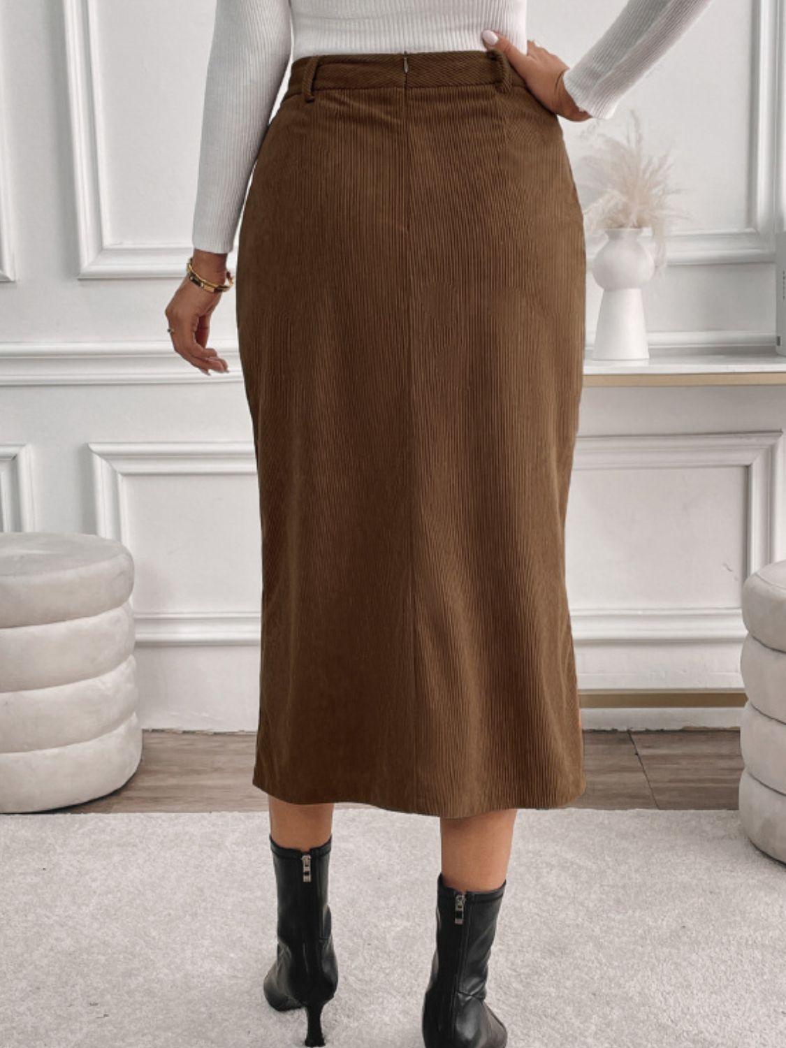 Perfee Slit Midi Skirt with Pockets - Clothes For Her Online Store