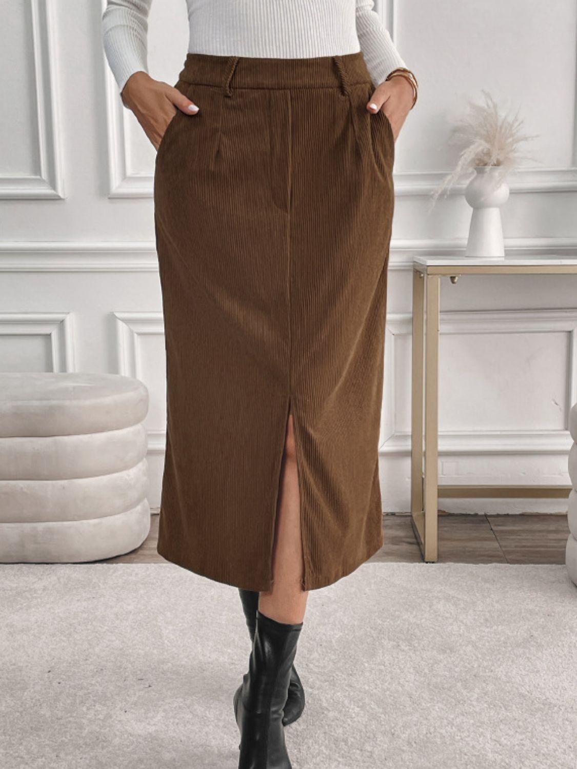 Perfee Slit Midi Skirt with Pockets - Clothes For Her Online Store