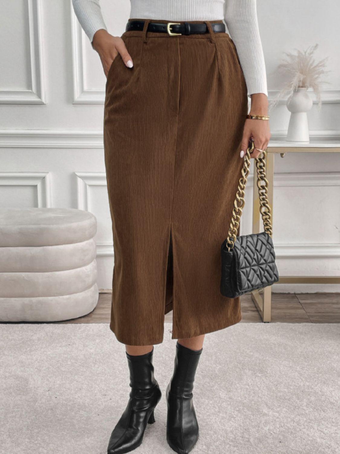 Perfee Slit Midi Skirt with Pockets - Clothes For Her Online Store
